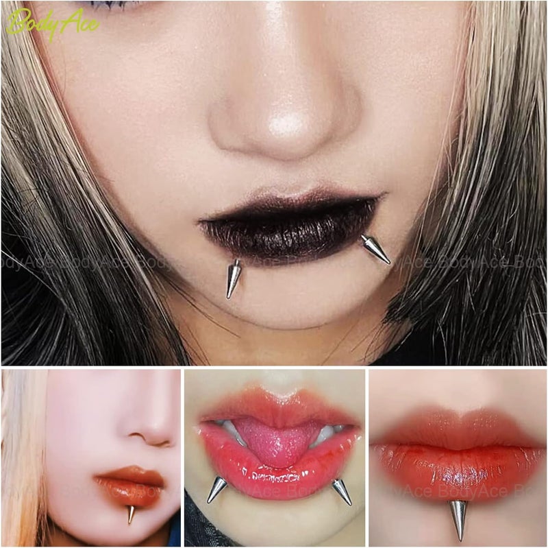 BodyAce 16G Spike Flact Back Earrings Cartilage Lip Rings, Stainless Steel Daith Helix Tragus Studs, Rook Lobe Lip Piercing for Women Men - Image 3